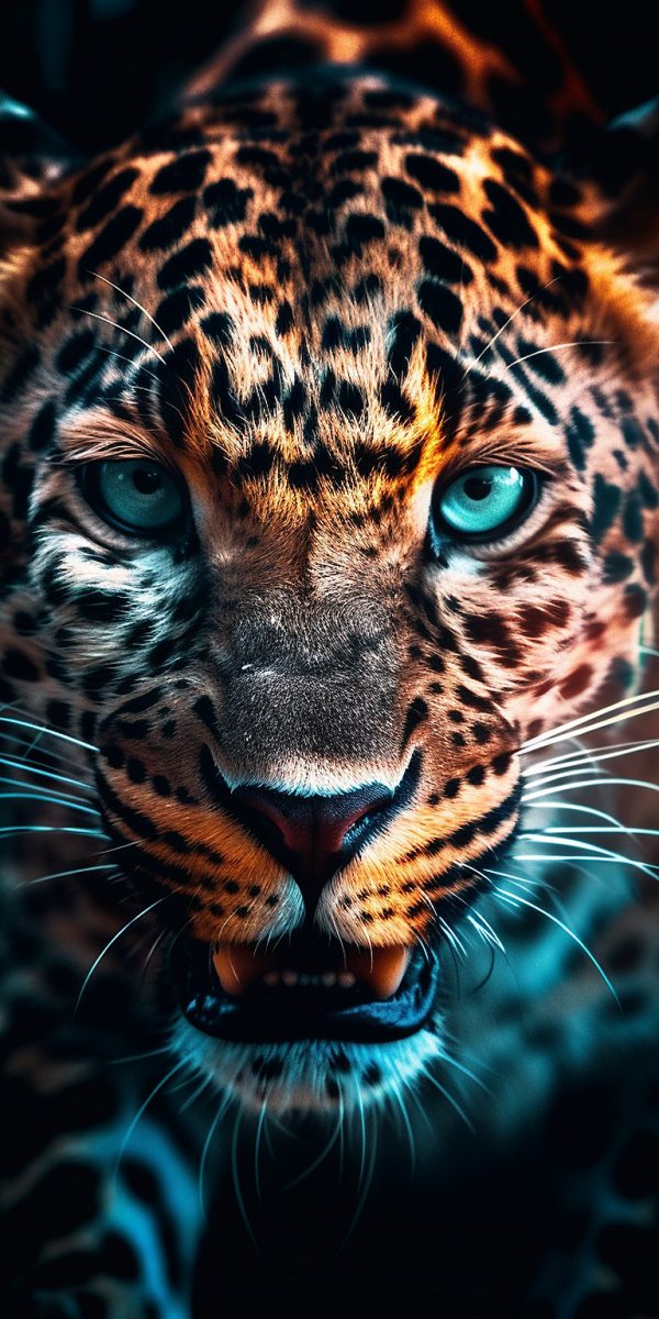 KI-generiertes Jaguarporträt mit intensiven blauen Augen